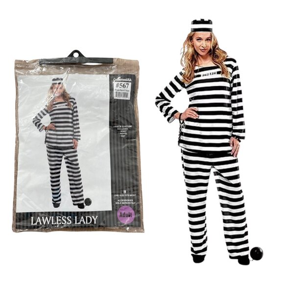 Costumes USA Lawless Lady Adult Woman Standard Size Halloween Prisoner Jailbird - Picture 1 of 15